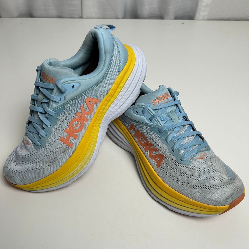 Hoka Bondi 8 Summer Song Country Air Blue Yellow Running Shoes Womens 10B